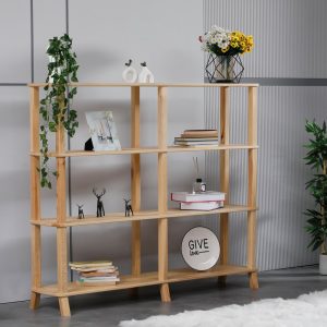Natural Wood Bookcase | Minimalist & Modern Multipurpose Shelving Unit | Boho Style Wooden Bookcase Home Office Storage Rustic Decor Shelf