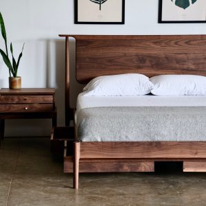 Walnut Modern Platform Bed | Handmade Mid Century Wood Storage Bed | Custom Hardwood Bedframe with Headboard | King Queen Twin | Bed No. 5