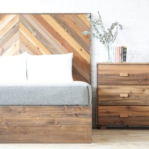 Rustic Chevron Stow Bed - Storage Bed - Drawers - Platform Bed - Natural Solid Wood - Made in USA