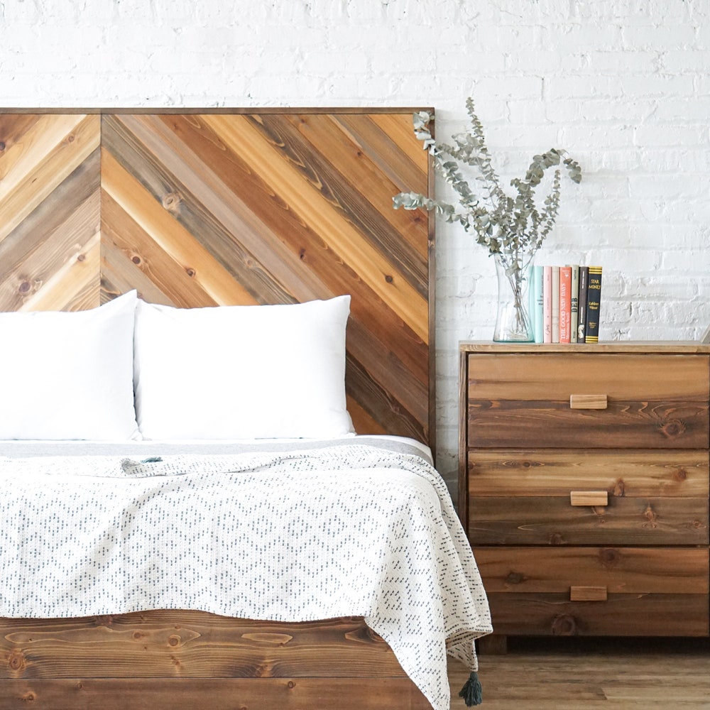 Rustic Chevron Stow Bed - Storage Bed - Drawers - Platform Bed - Natural Solid Wood - Made in USA - Image 2