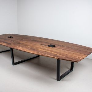 14 Foot Walnut Conference Room Table, Custom Conference Table, Large Conference Room Table with Outlets, Boat Shape Conference Table