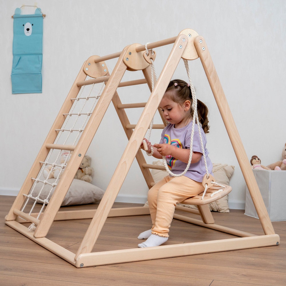 41х37″ Up to 4 Years Small Toddler Climbing Triangle Scandinavian Baby Play Gym, Montessori Play Gym with Waldorf Ladder or Baby Swing - Image 7