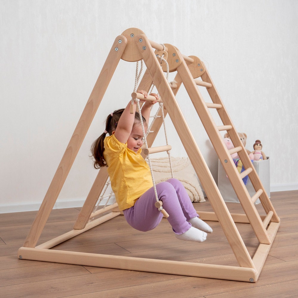 41х37″ Up to 4 Years Small Toddler Climbing Triangle Scandinavian Baby Play Gym, Montessori Play Gym with Waldorf Ladder or Baby Swing - Image 6