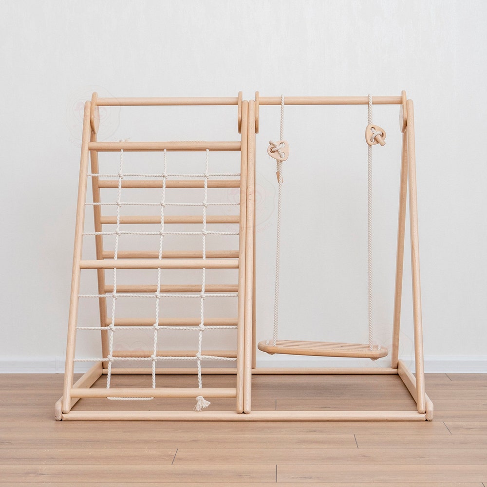 41х37″ Up to 4 Years Small Toddler Climbing Triangle Scandinavian Baby Play Gym, Montessori Play Gym with Waldorf Ladder or Baby Swing - Image 9
