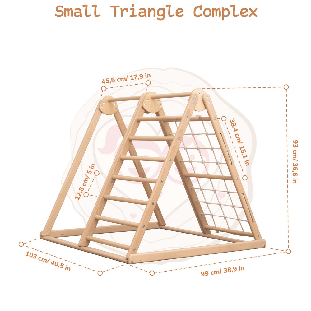 41х37″ Up to 4 Years Small Toddler Climbing Triangle Scandinavian Baby Play Gym, Montessori Play Gym with Waldorf Ladder or Baby Swing - Image 10