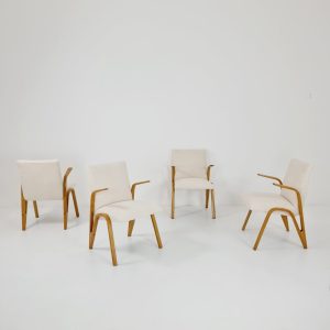 Vintage Concave armchair Set of 4 Teddy fabric by Paul & Arnold Bode for Federholzgesellschaft, 1950s