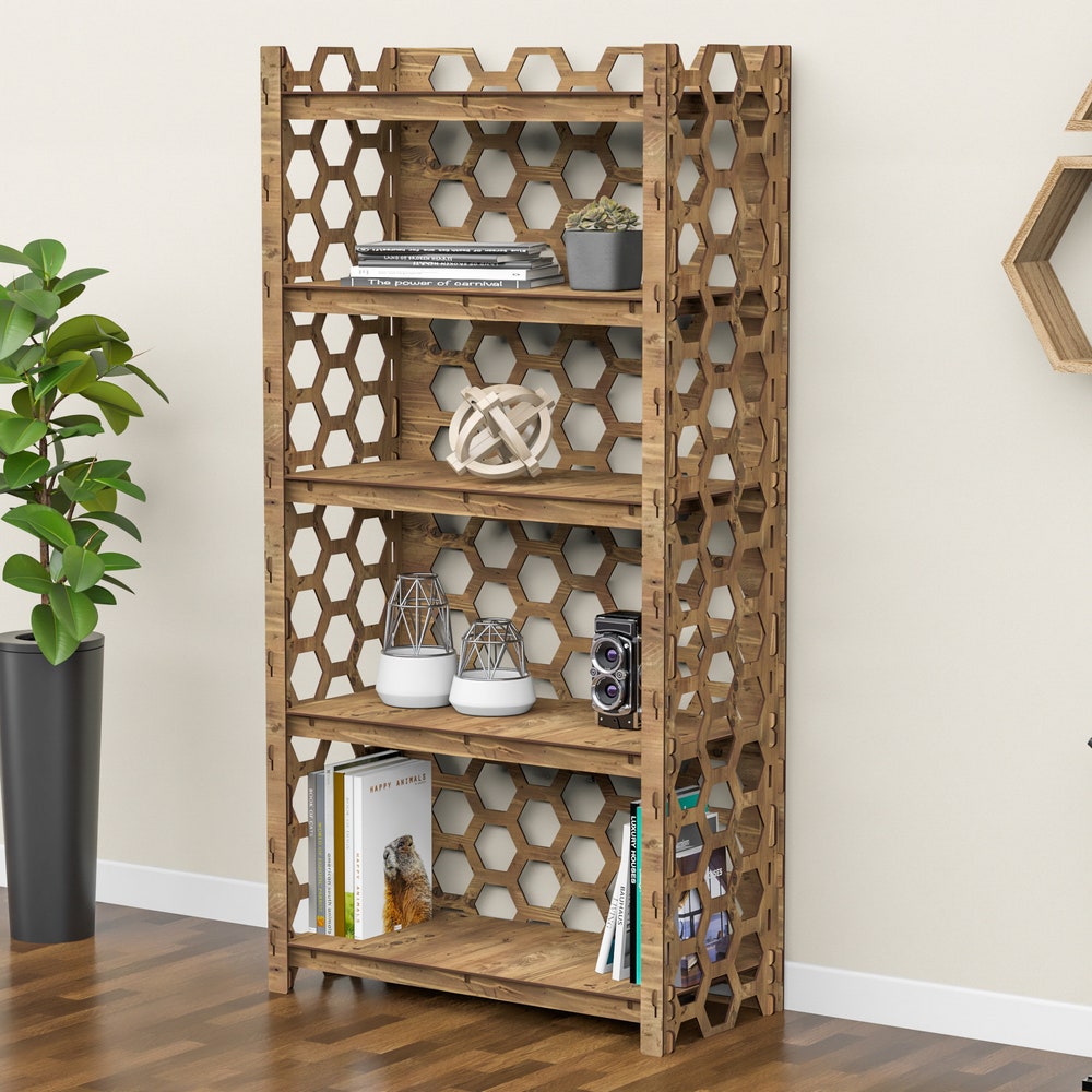 Wooden Bookshelf, Etagere Bookcase "HONEYCOMB" Bookshelves, Shelving Unit, Book Shelf (29.5"w 15"d) Hexagonica - Image 4