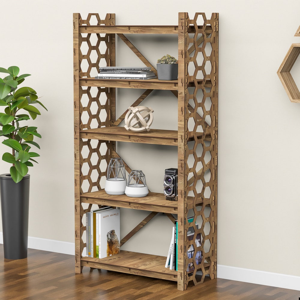 Wooden Bookshelf, Etagere Bookcase "HONEYCOMB" Bookshelves, Shelving Unit, Book Shelf (29.5"w 15"d) Hexagonica - Image 5