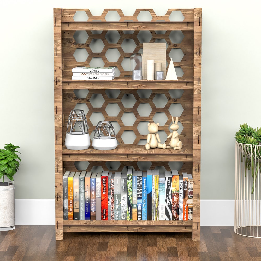 Wooden Bookshelf, Etagere Bookcase "HONEYCOMB" Bookshelves, Shelving Unit, Book Shelf (29.5"w 15"d) Hexagonica - Image 8
