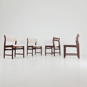 Mid century German teak teddy fabric dining chairs by De Coene, 1960s, set of 4