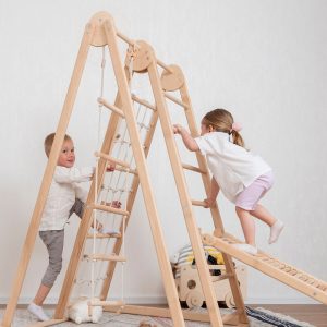 55x40" Up to 6 Years Baby Mobile Large Triangle Climber Scandinavian Indoor Playground, Busy Board Massager Ramp & Waldorf Rope Accessory