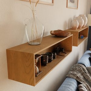 Solid Cherry Floating Display Case, Shelf Bookcase