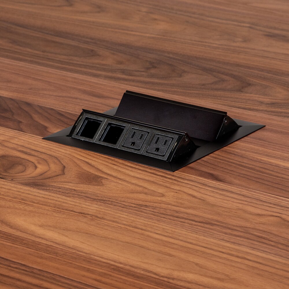 14 Foot Walnut Conference Room Table, Custom Conference Table, Large Conference Room Table with Outlets, Boat Shape Conference Table - Image 6