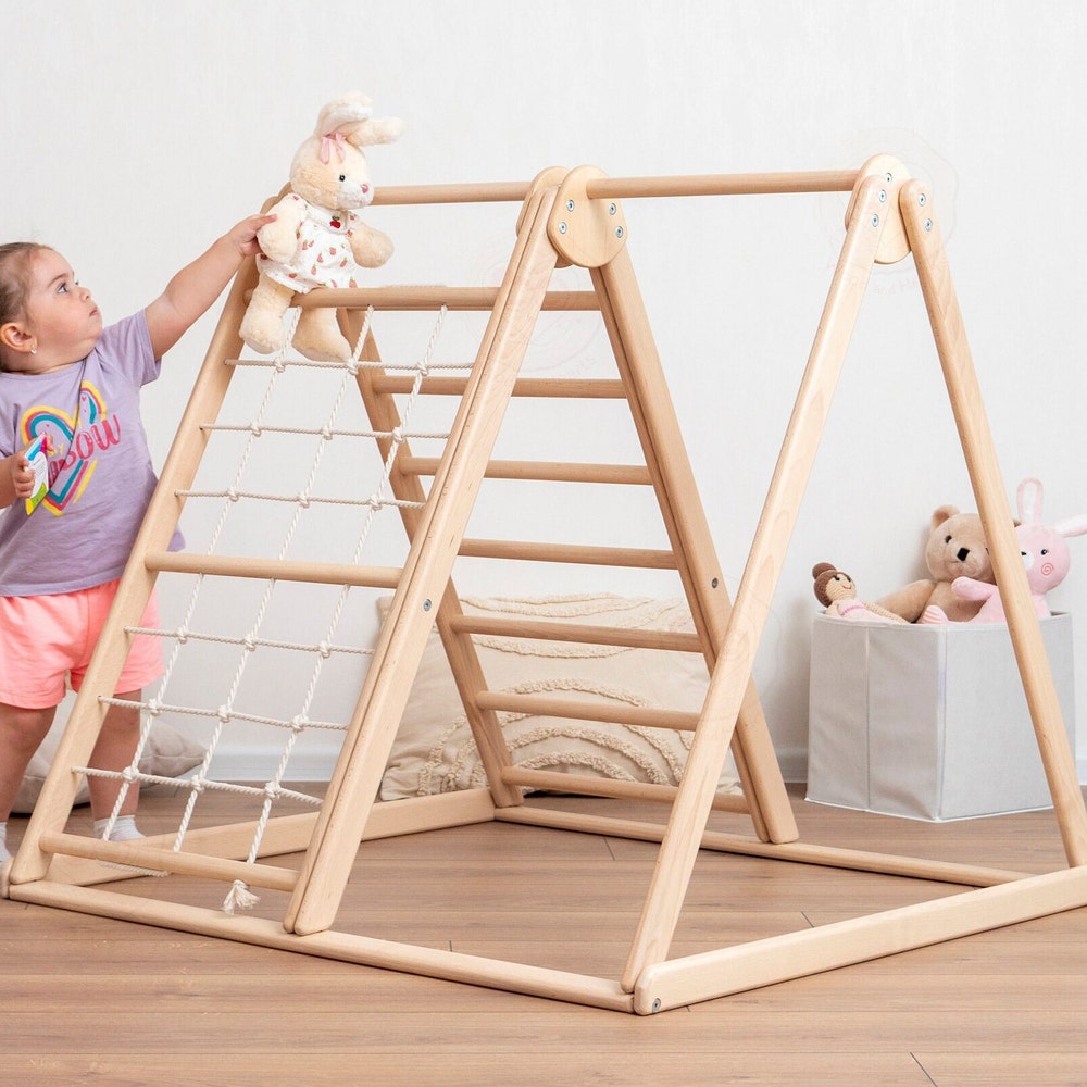 41х37″ Up to 4 Years Small Toddler Climbing Triangle Scandinavian Baby Play Gym, Montessori Play Gym with Waldorf Ladder or Baby Swing - Image 5