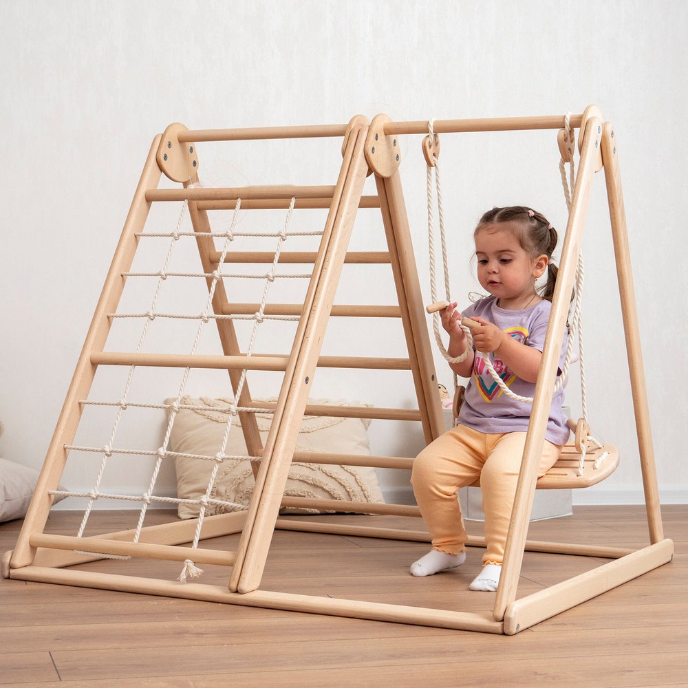 41х37″ Up to 4 Years Small Toddler Climbing Triangle Scandinavian Baby Play Gym, Montessori Play Gym with Waldorf Ladder or Baby Swing - Image 4
