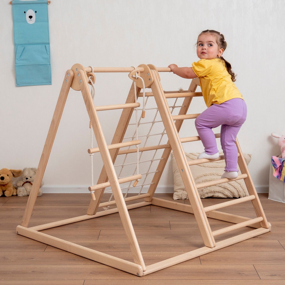41х37″ Up to 4 Years Small Toddler Climbing Triangle Scandinavian Baby Play Gym, Montessori Play Gym with Waldorf Ladder or Baby Swing - Image 3