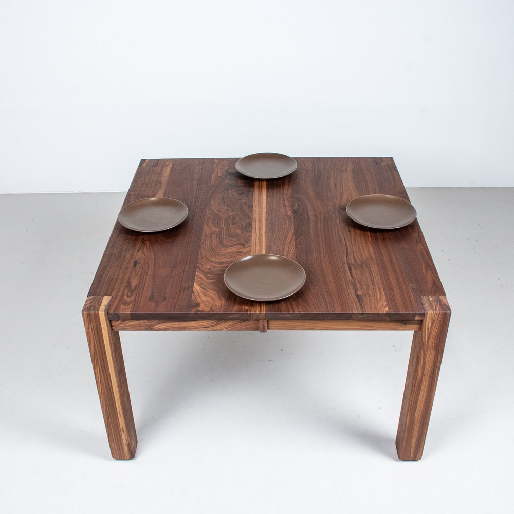 Walnut Parson Dining Table Extendable, Square Walnut Extension Table, Modern Extendable Square Kitchen Table, Square Dining Table - Image 6