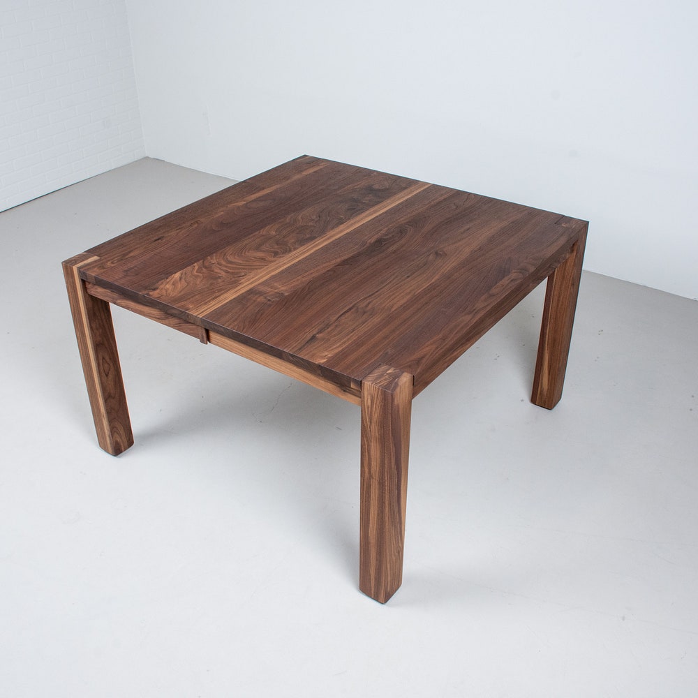 Walnut Parson Dining Table Extendable, Square Walnut Extension Table, Modern Extendable Square Kitchen Table, Square Dining Table