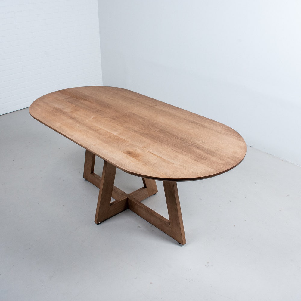 Oval Maple Dining Table, Racetrack Oval Dining Table on Single Cross Pedestal Base, Wood Dining Room Table, Small Oval Pedestal Table