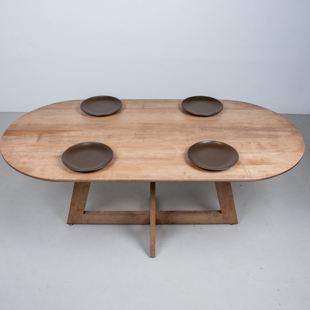 Oval Maple Dining Table, Racetrack Oval Dining Table on Single Cross Pedestal Base, Wood Dining Room Table, Small Oval Pedestal Table - Image 3