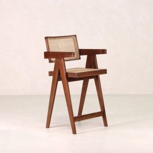 Chandigarh Floating Back Armchair - Counter Stool - Teak and Handwoven Rattan