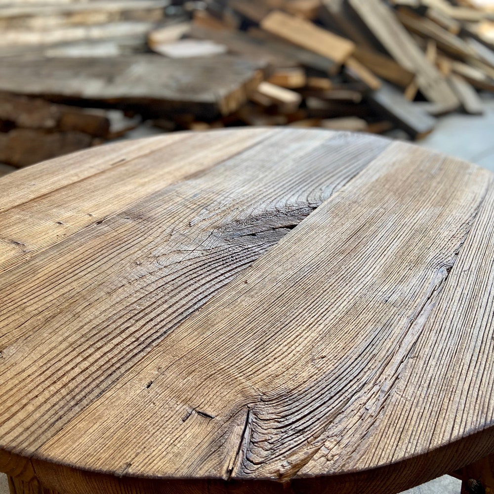 Round Rustic Coffee Table Reclaimed Wood, Farmhouse Coffee Table Living Room, Reclaimed BarnWood Furniture Table Round - Image 3