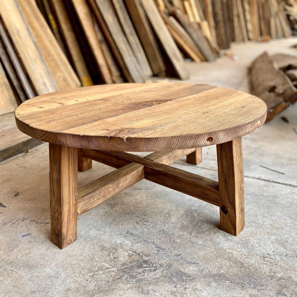 Round Rustic Coffee Table Reclaimed Wood, Farmhouse Coffee Table Living Room, Reclaimed BarnWood Furniture Table Round - Image 6