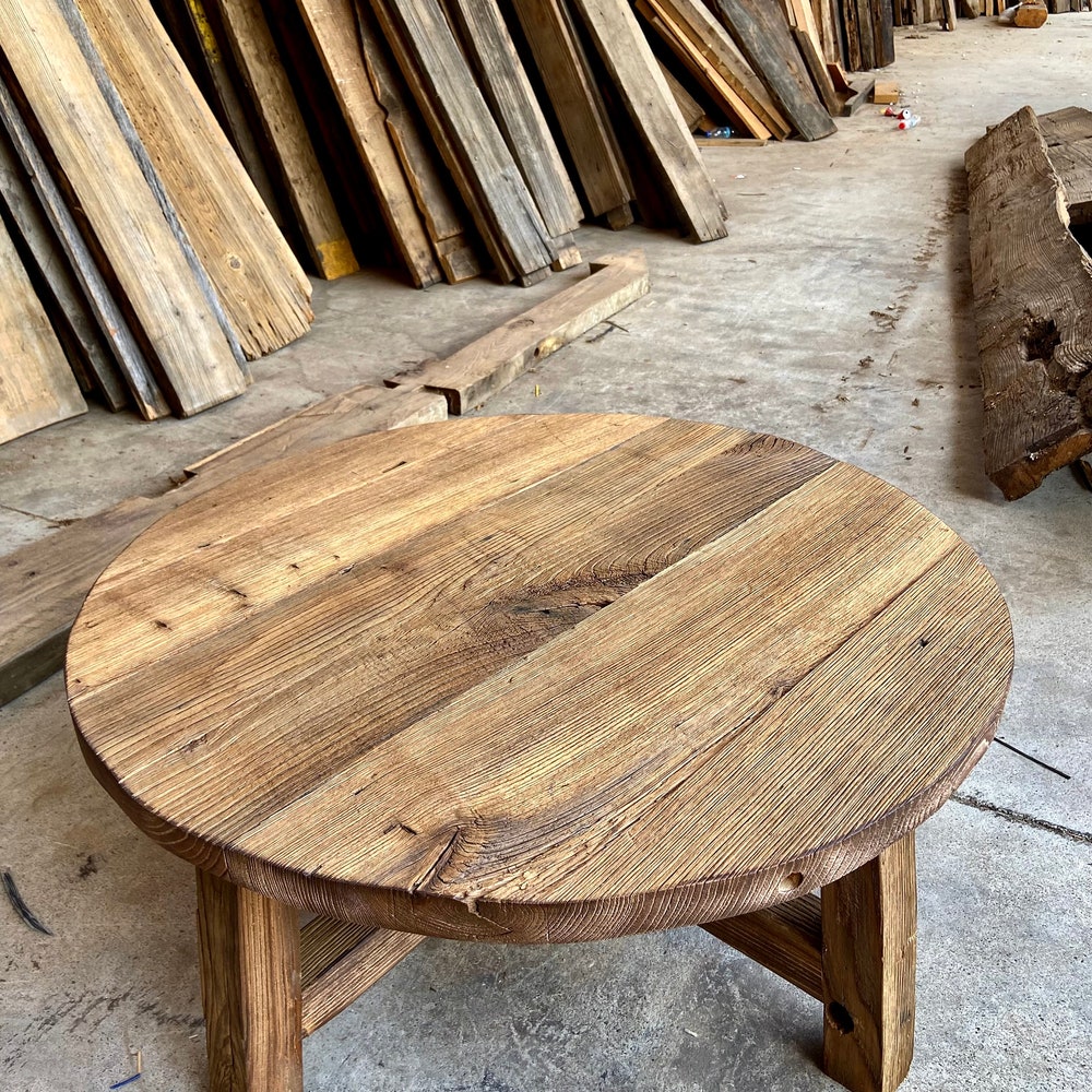 Round Rustic Coffee Table Reclaimed Wood, Farmhouse Coffee Table Living Room, Reclaimed BarnWood Furniture Table Round - Image 9