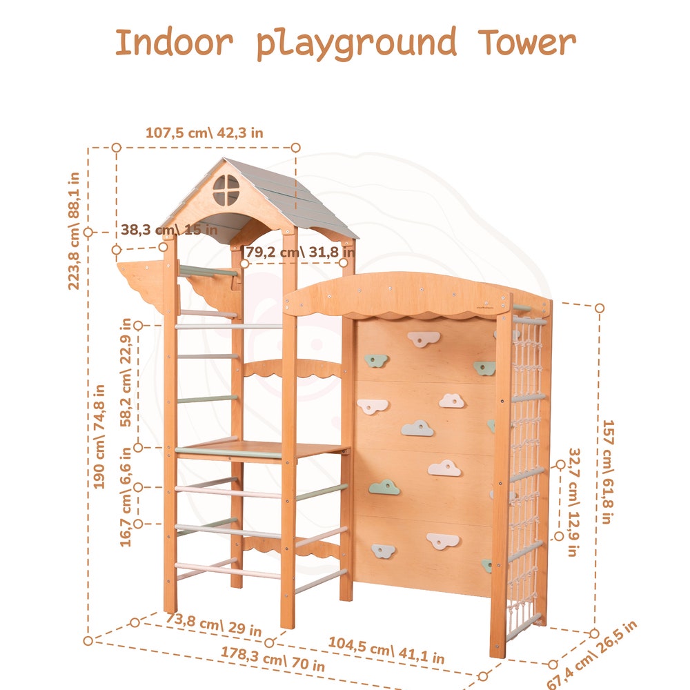 88x70" Baby Mobile Big Montessori Play Gym with Large Indoor Slide & Waldorf Soft Play Mat, Kids Furniture Home Gym Unique Gift, Babyzimmer - Image 3