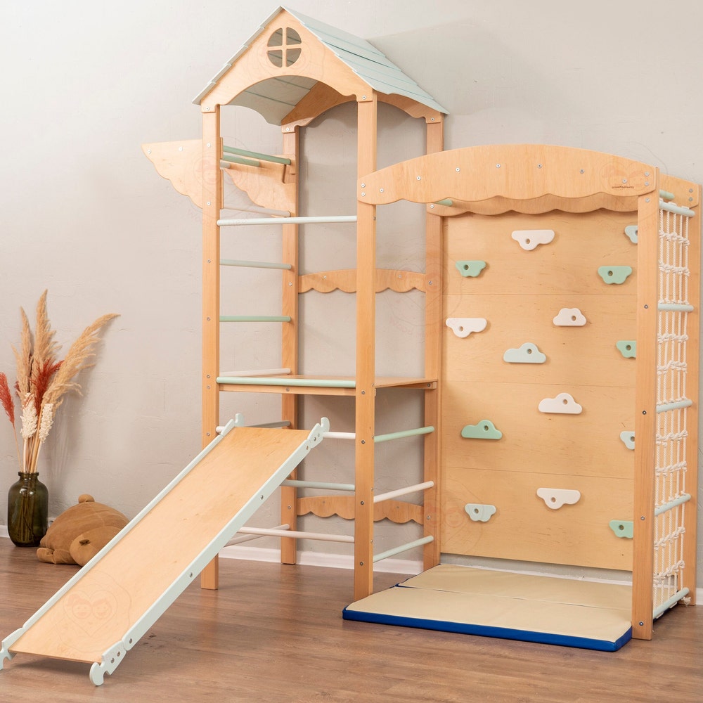 88x70" Baby Mobile Big Montessori Play Gym with Large Indoor Slide & Waldorf Soft Play Mat, Kids Furniture Home Gym Unique Gift, Babyzimmer - Image 6