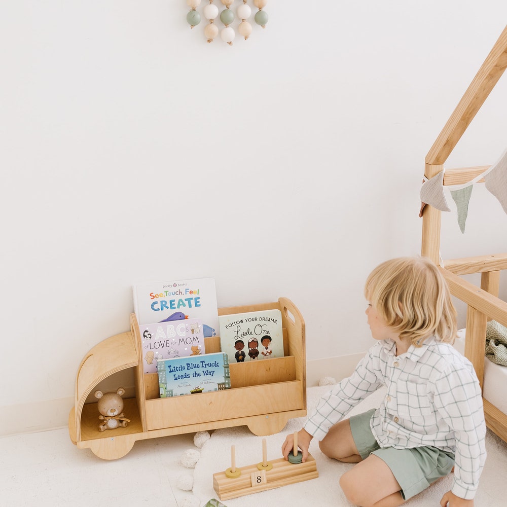 Christmas Gift for Toddler - Truck Bookcase, Montessori bookshelf, Unique Baby present, Nursery shelves, 1 year old gift, Waldorf furniture - Image 3