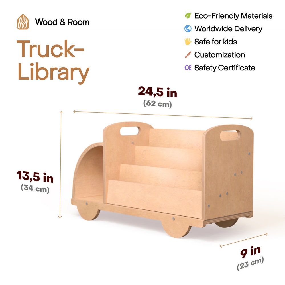 Christmas Gift for Toddler - Truck Bookcase, Montessori bookshelf, Unique Baby present, Nursery shelves, 1 year old gift, Waldorf furniture - Image 6