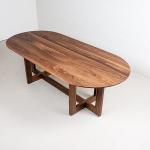 Walnut MidCentury Dining Table, Modern Harvest Table, Oval Dining Room Table on Double Cross Pedestal Base, Large Oval Trestle Table,