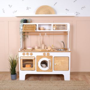 Handcrafed Wooden Play Kitchen With Hood and Microwave | Customizable | Play Area Pretend Play Toys