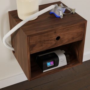 CPAP Floating Nightstand in Solid Walnut, Bedside Table with Drawer
