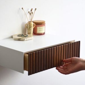 Minimalist fluted nightstand with walnut drawer