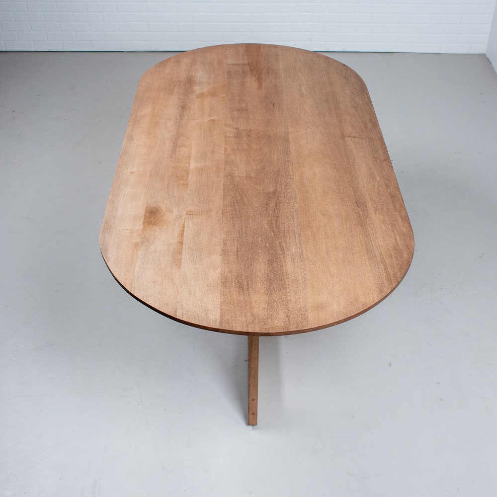 Oval Maple Dining Table, Racetrack Oval Dining Table on Single Cross Pedestal Base, Wood Dining Room Table, Small Oval Pedestal Table - Image 2