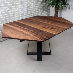 Extending Hexagon Shaped Table, Wood Hexagon Table with Leaf, Walnut Hexagon Extendable Table, Custom Wood Table, Walnut Extension Table