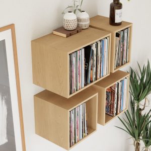 Floating Vinyl Record Storage Shelves in Solid Maple