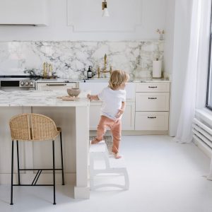 Toddler wooden step stool, Baby learning stool, Two Step stool for Kids and Adults, Kitchen Tower Helper Bathroom stool, White nursery decor