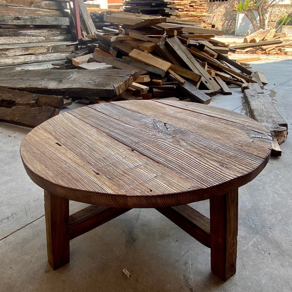 Round Rustic Coffee Table Reclaimed Wood, Farmhouse Coffee Table Living Room, Reclaimed BarnWood Furniture Table Round - Image 7