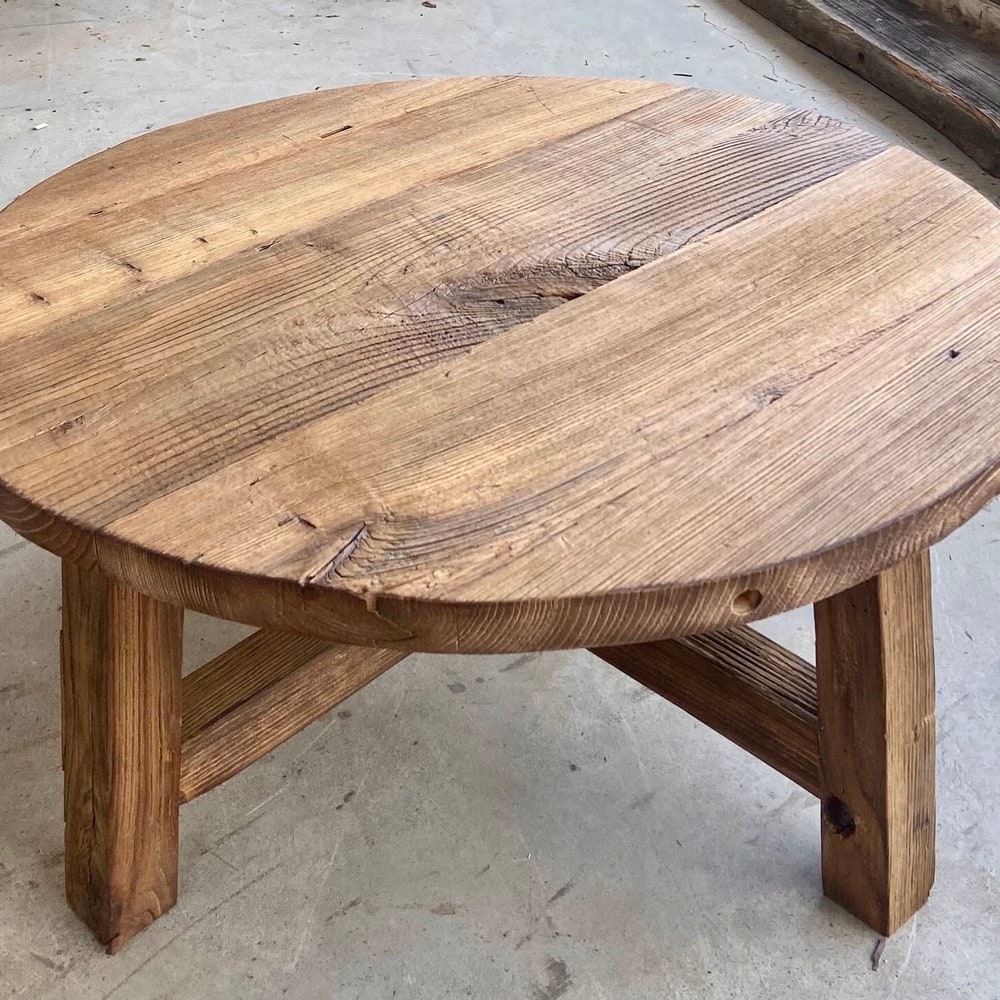 Round Rustic Coffee Table Reclaimed Wood, Farmhouse Coffee Table Living Room, Reclaimed BarnWood Furniture Table Round