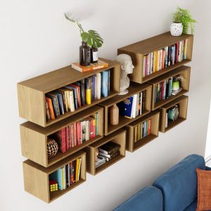 White Oak Floating Bookshelf / storage Cabinet