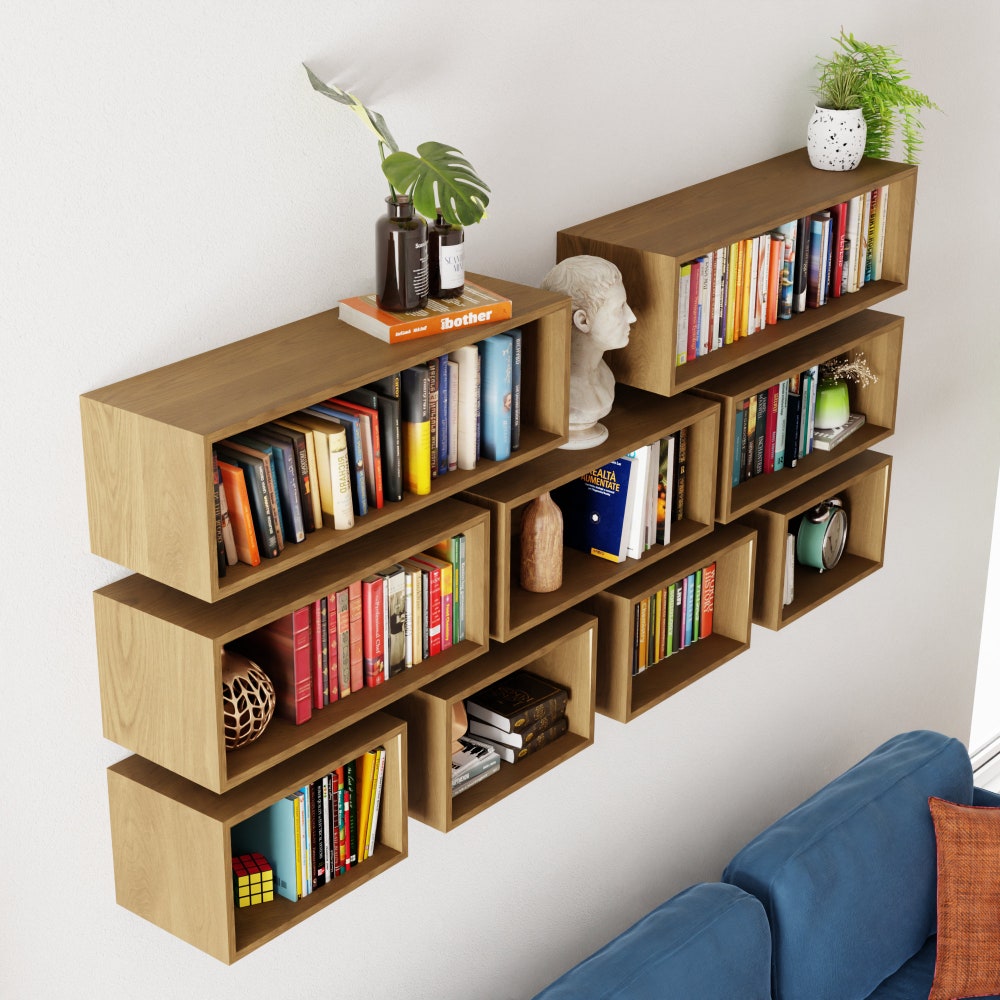 White Oak Floating Bookshelf / storage Cabinet