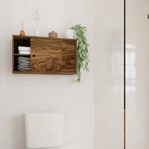 Walnut Floating Storage Cupboard, Bathroom Cabinet with Sliding Doors