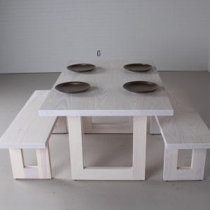 White Wood Table with Benches, Modern White Table and Bench Set, Wood Dining Table with Bench, White Kitchen Table and Benches