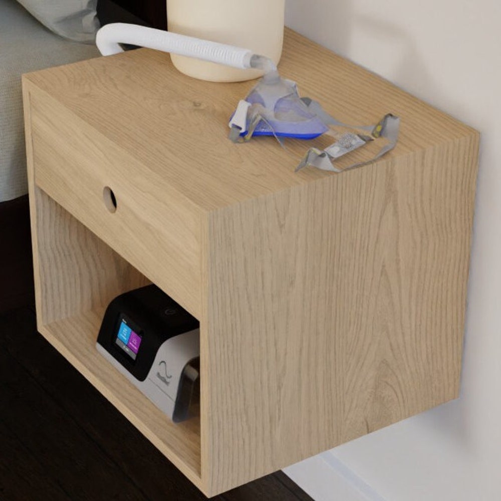 CPAP Floating Nightstand in Solid Maple, Bedside Table with Drawer - Image 8