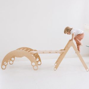 Climbing Set of 3 items with Cushion, Toddler Rocker, Montessori Furniture, Baby Wooden Gym, Arch with pillow, Foldable triangle, 1st Gift