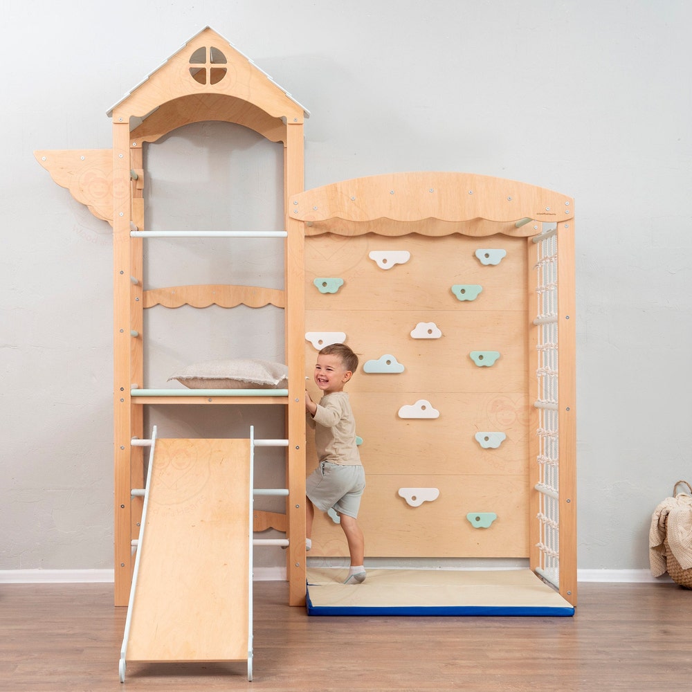 88x70" Baby Mobile Big Montessori Play Gym with Large Indoor Slide & Waldorf Soft Play Mat, Kids Furniture Home Gym Unique Gift, Babyzimmer - Image 5