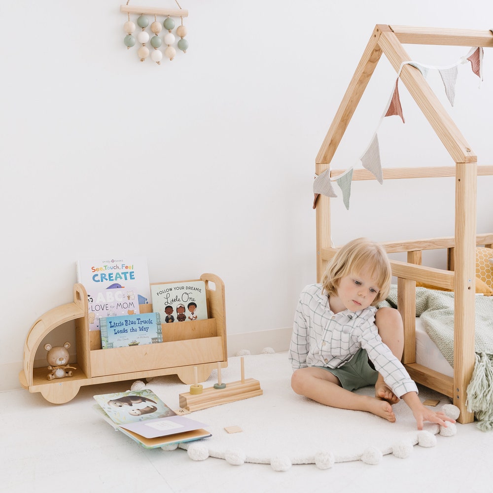 Christmas Gift for Toddler - Truck Bookcase, Montessori bookshelf, Unique Baby present, Nursery shelves, 1 year old gift, Waldorf furniture - Image 5